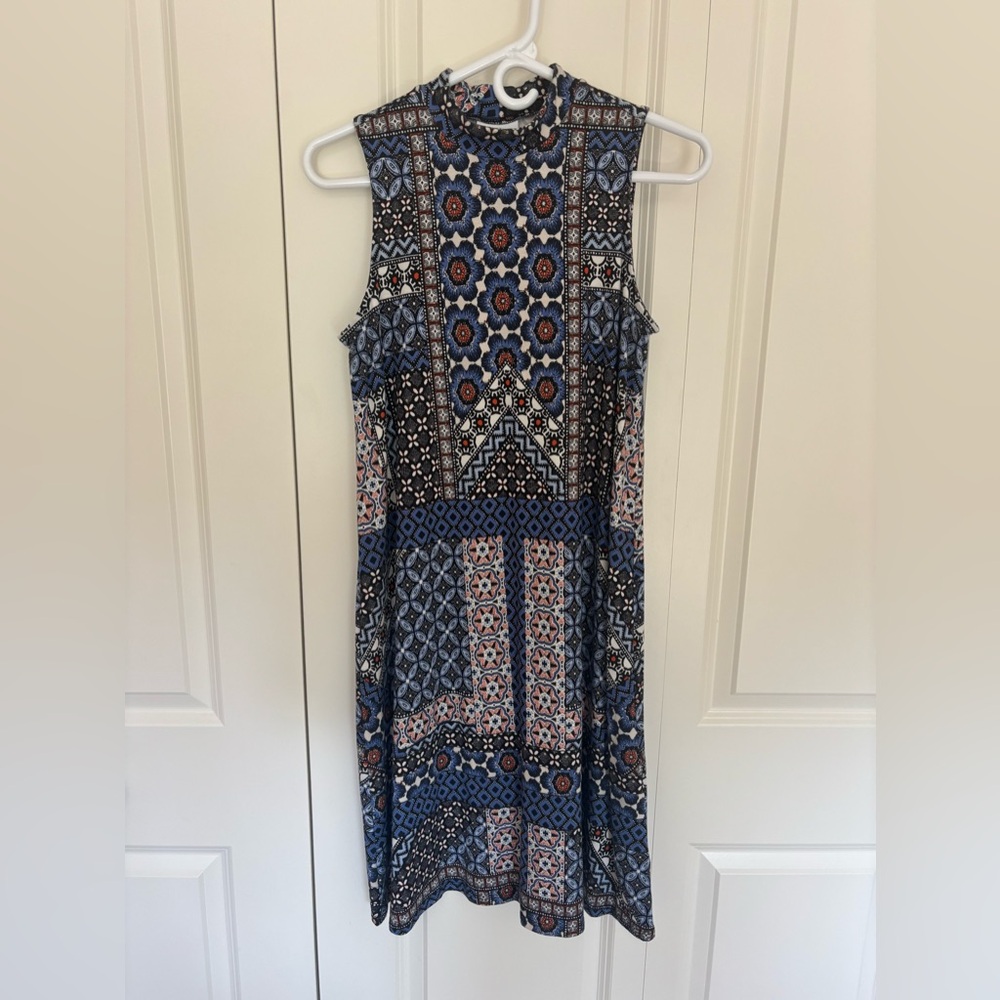 Women’s J. Jill blue Mock Neck sleeveless A Line Dress size XS. Flattering